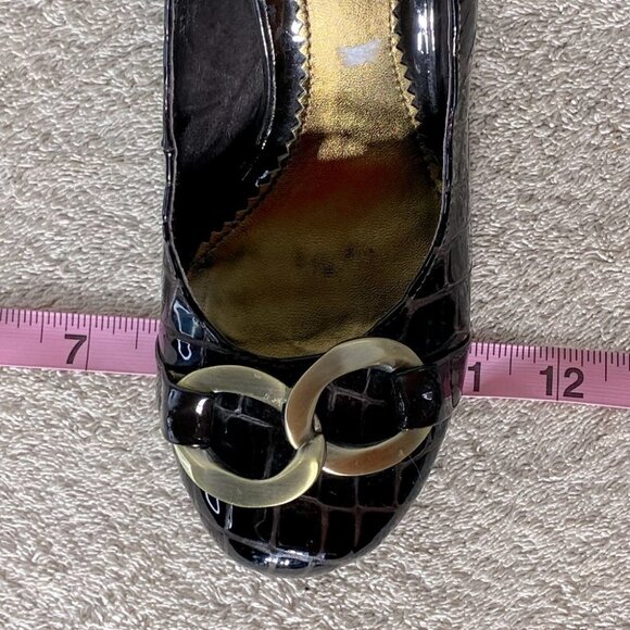Bravo Browns Brown Lara Croc Embossed Patent Leather Heels W Brass Buckles 7.5 - Picture 6 of 14